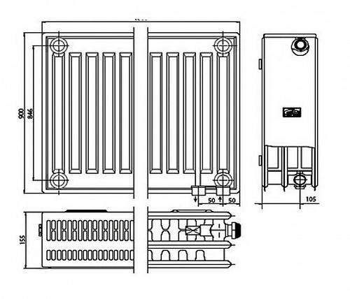 Kermi FTV 33 900х2300 панельный радиатор с нижним подключением