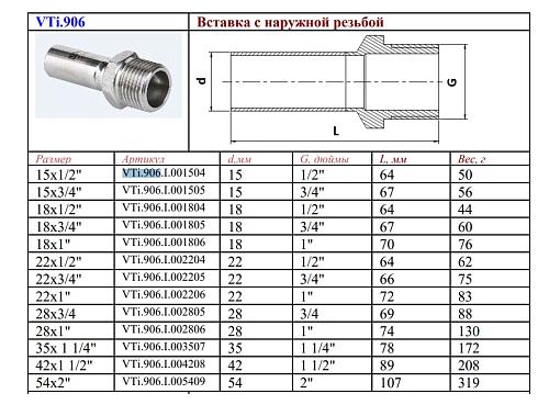 VALTEC 22 мм х 3/4" Вставка с наружной резьбой из нержавеющей стали