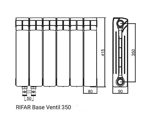 Rifar Base Ventil 350 04 секции биметаллический радиатор с нижним левым подключением