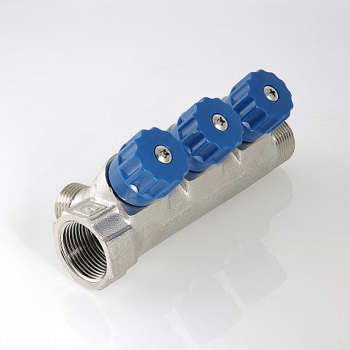 Valtec 3/4", 3 х 1/2" Коллектор 3 вых. с регулирующими вентилями и наружной резьбой (плоское уплотнение)