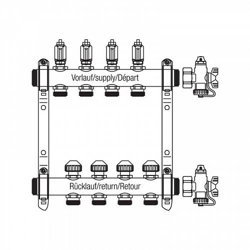 Rehau Распределительный коллектор HKV-D с расходомерами на 4 контура нержавеющая сталь