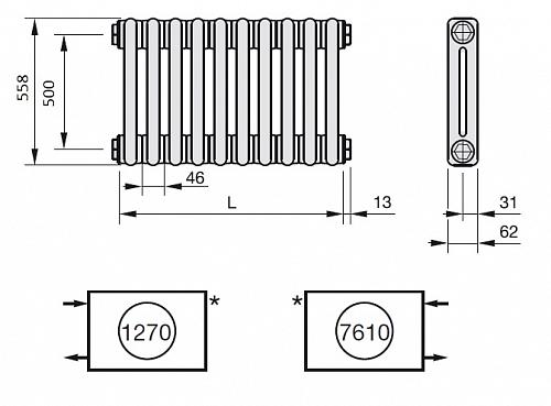 Zehnder Charleston 2056/24 секций №1270 3/4" RAL 9016 боковое подключение