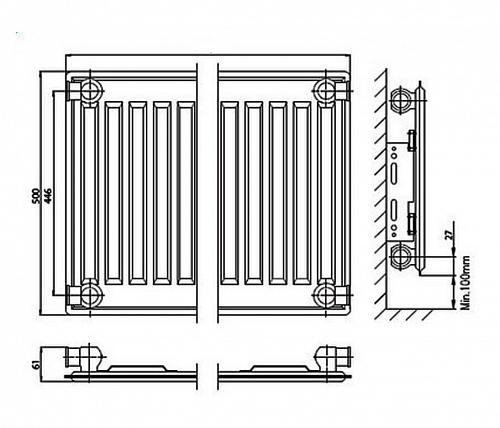 Kermi FTV 10 500x400 панельный радиатор с нижним подключением