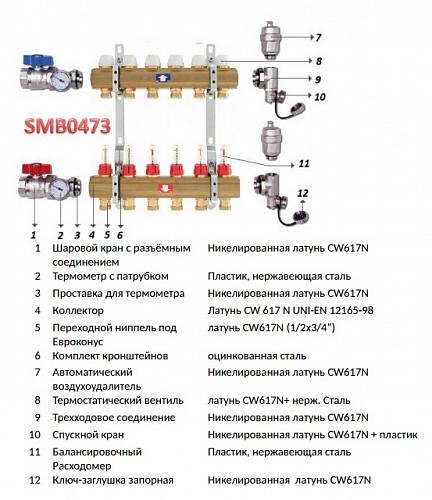 SMB 0473 000007 STOUT Распределительный коллектор из латуни с расходомерами 7 вых.