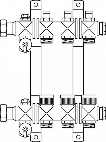 Oventrop Multidis SF Коллектор 5 отводов G 3/4'' с вентильными вставками (воздушник сзади)