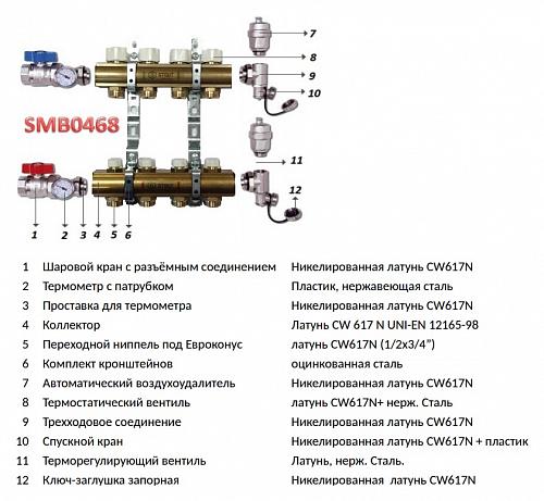 SMB 0468 000005 STOUT Распределительный коллектор из латуни без расходомеров 5 вых.