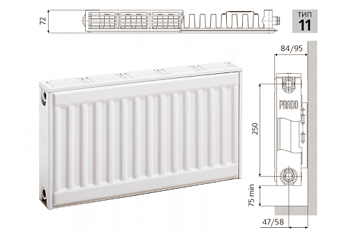 Prado Universal U11 300x2200 стальной панельный радиатор с нижним подключением
