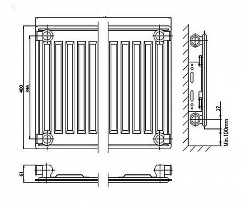 Kermi FTV 10 400x1100 панельный радиатор с нижним подключением