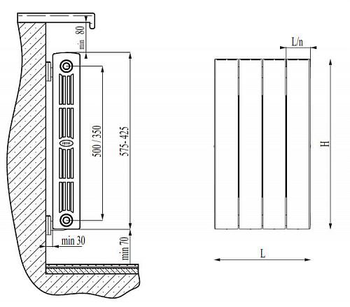 Rifar Supremo Ventil 350 04 секции антрацит биметаллический радиатор с нижним подключением