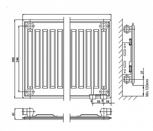 Kermi FTV 10 300x400 панельный радиатор с нижним подключением