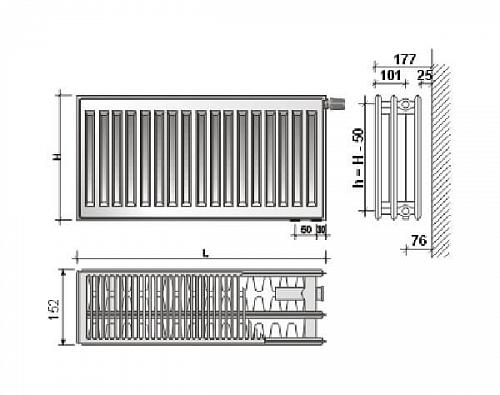 Purmo Compact С33 300x1200 стальной панельный радиатор с боковым подключением