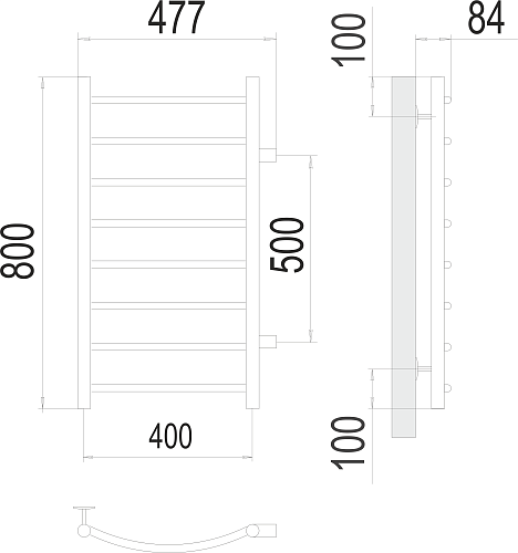 Terminus Классик П8 400х800 бп500 Водяной полотенцесушитель 